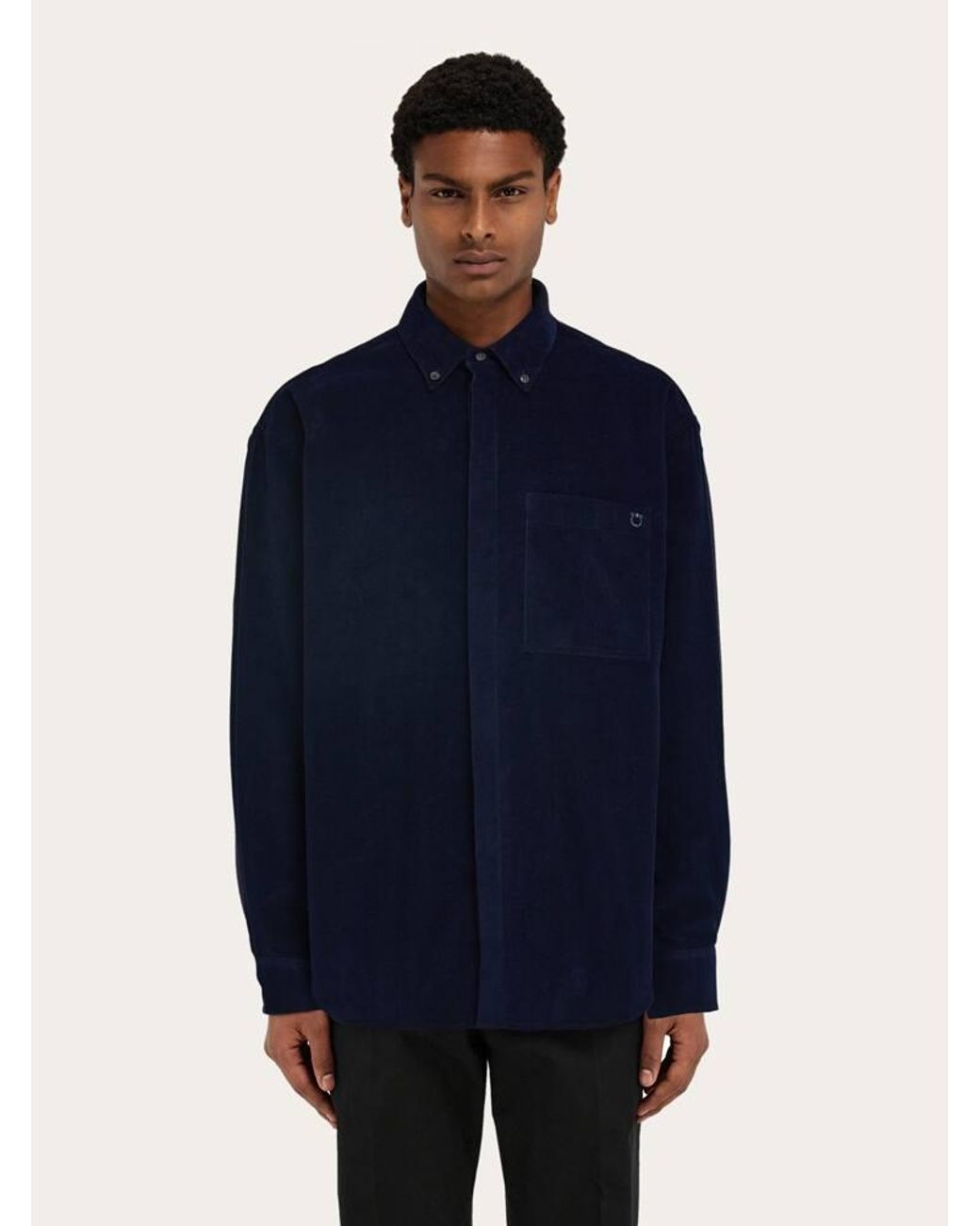 Ferragamo Blue Velvet Shirt for men