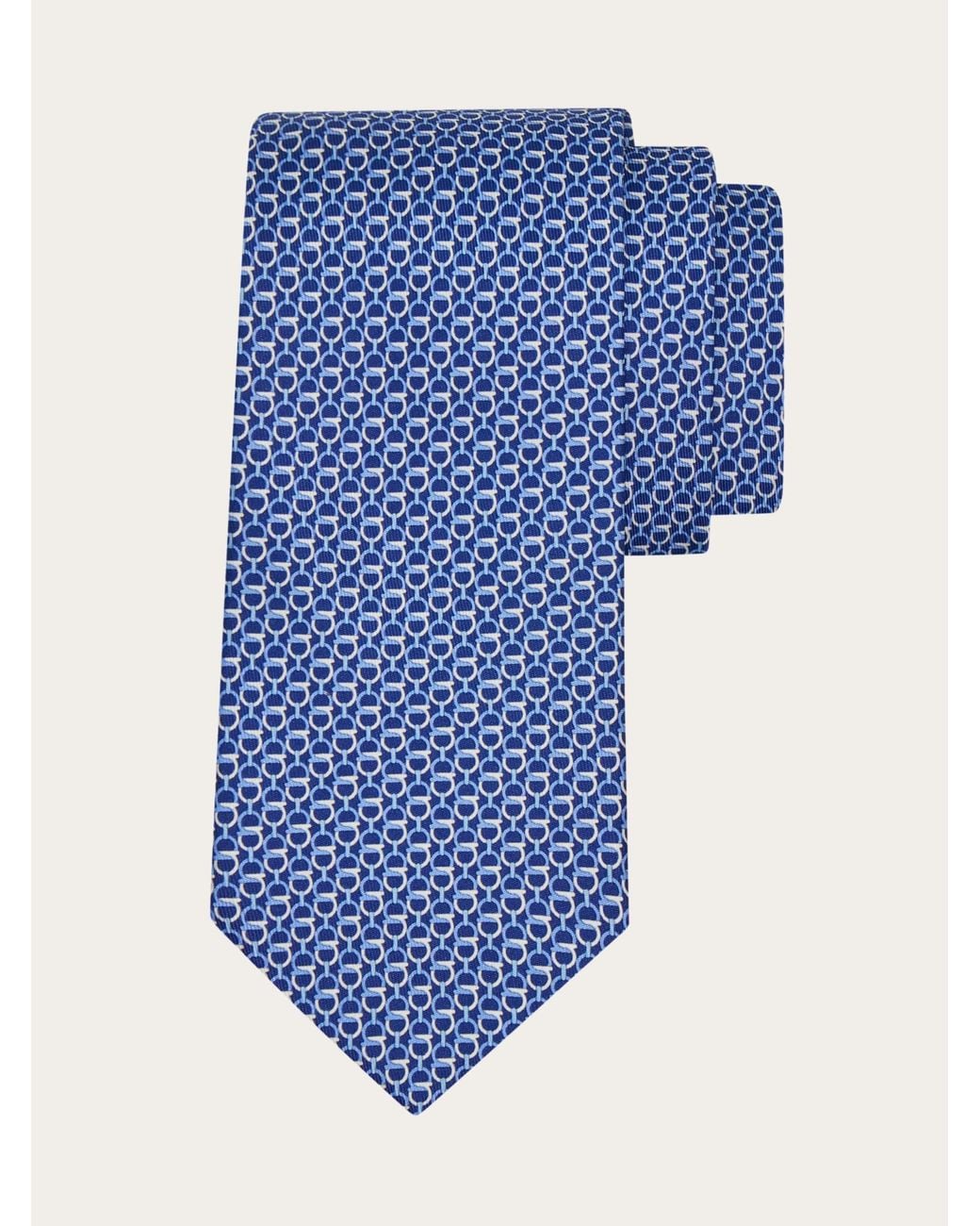 Ferragamo Blue Gancini Links Print Silk Tie for men