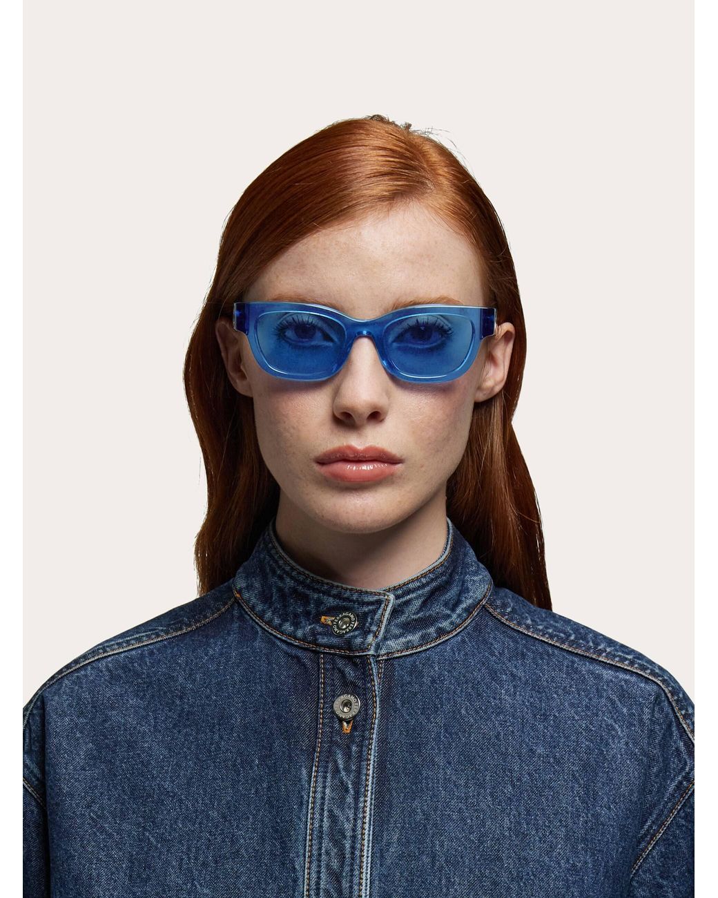 Ferragamo Blue Rectangular Frame Sunglasses