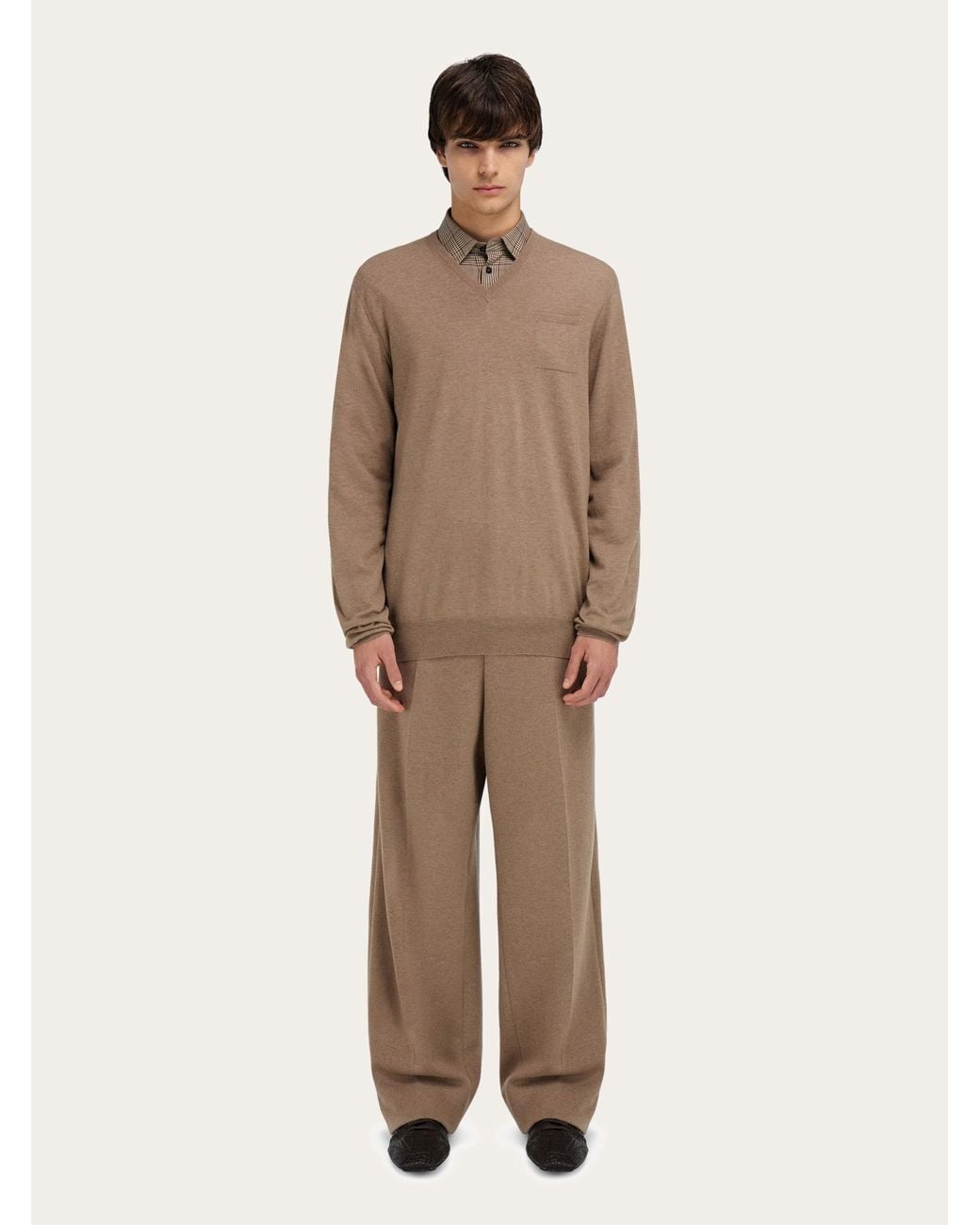Ferragamo Natural V-Neck Sweater With Pocket Detail for men