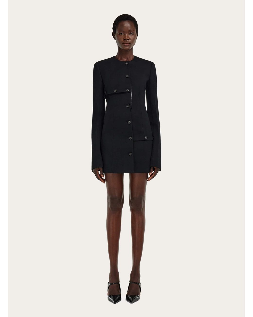 Ferragamo Black Wool Jacket With Button Detail