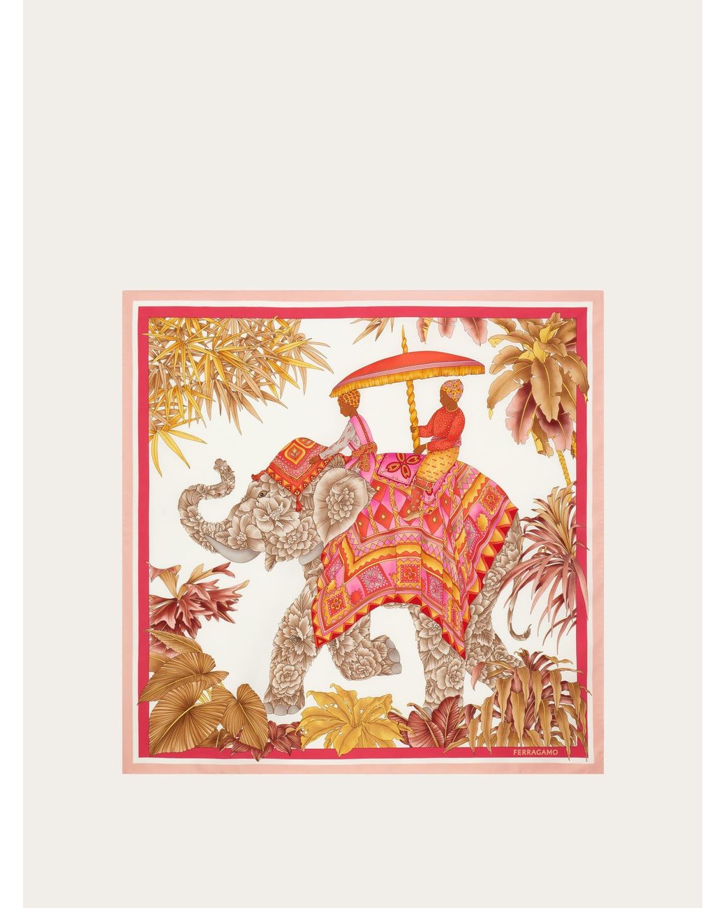 Ferragamo Pink India Print Silk Scarf