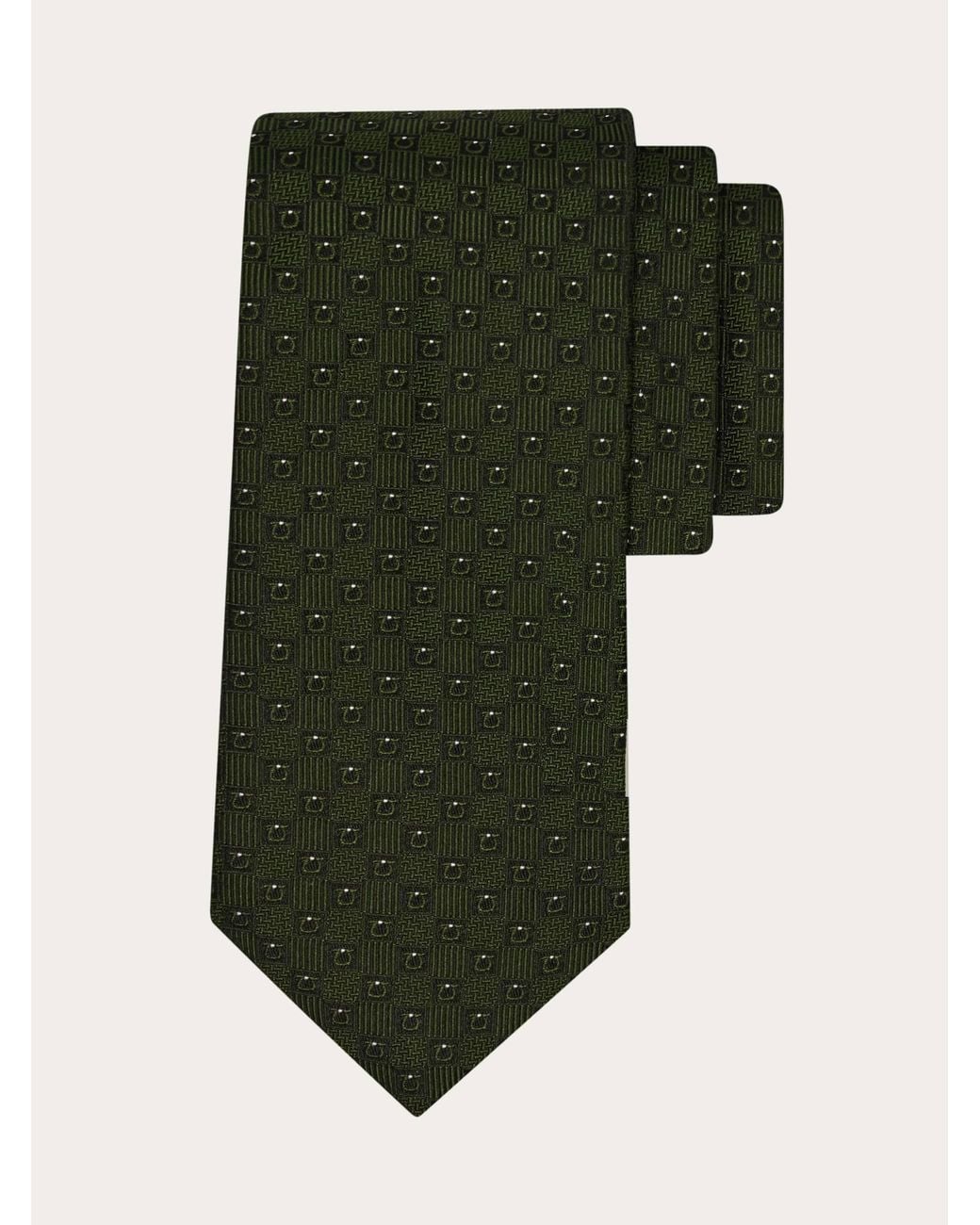 Ferragamo Green Gancini Silk Jacquard Tie for men