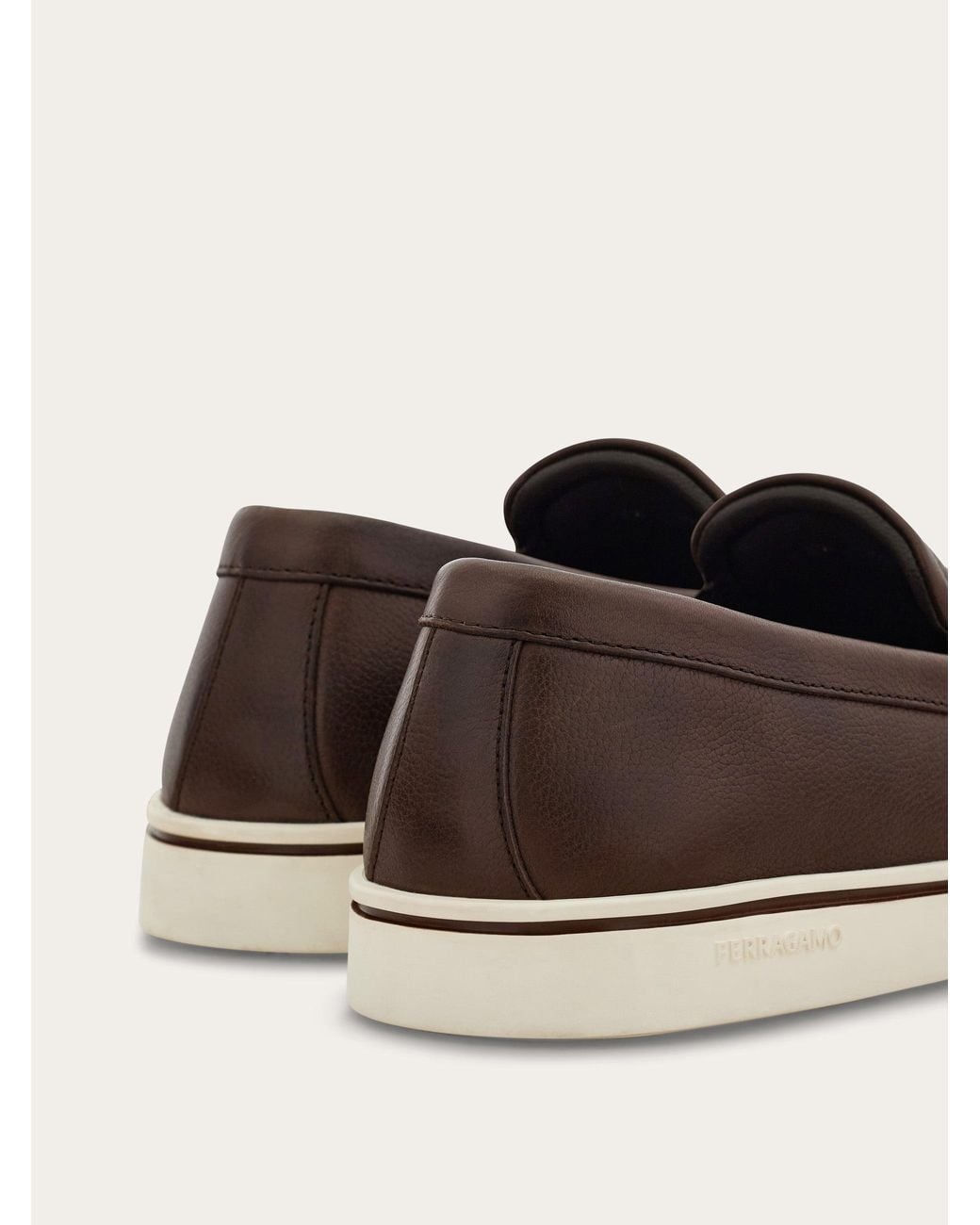 Ferragamo Brown Boat Shoe Loafer With Gancini Ornament for men
