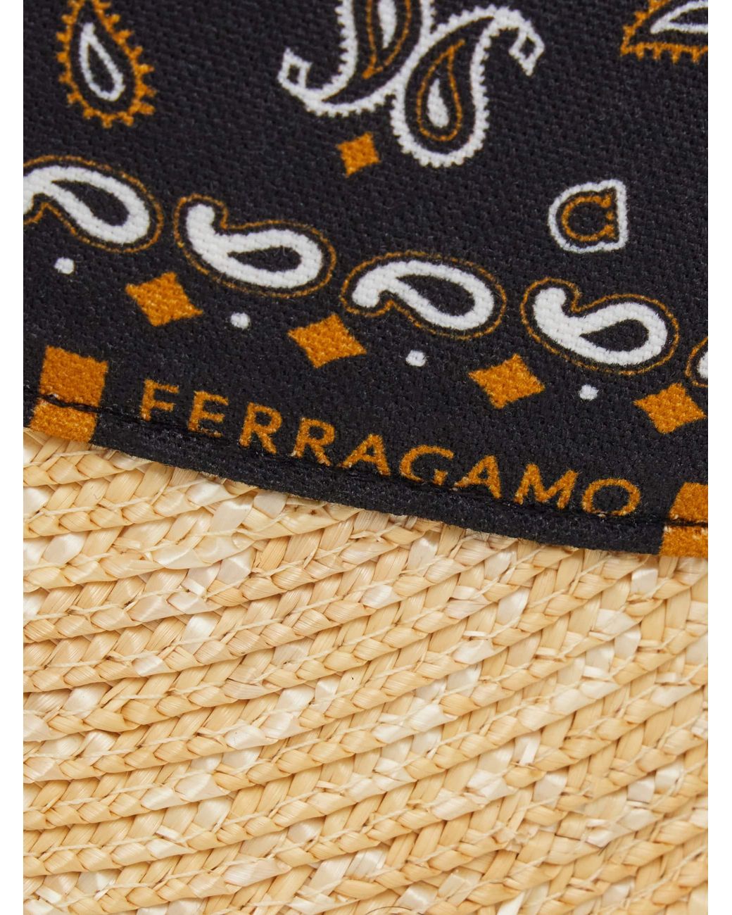 Ferragamo Natural Arabesque Print Straw Visor