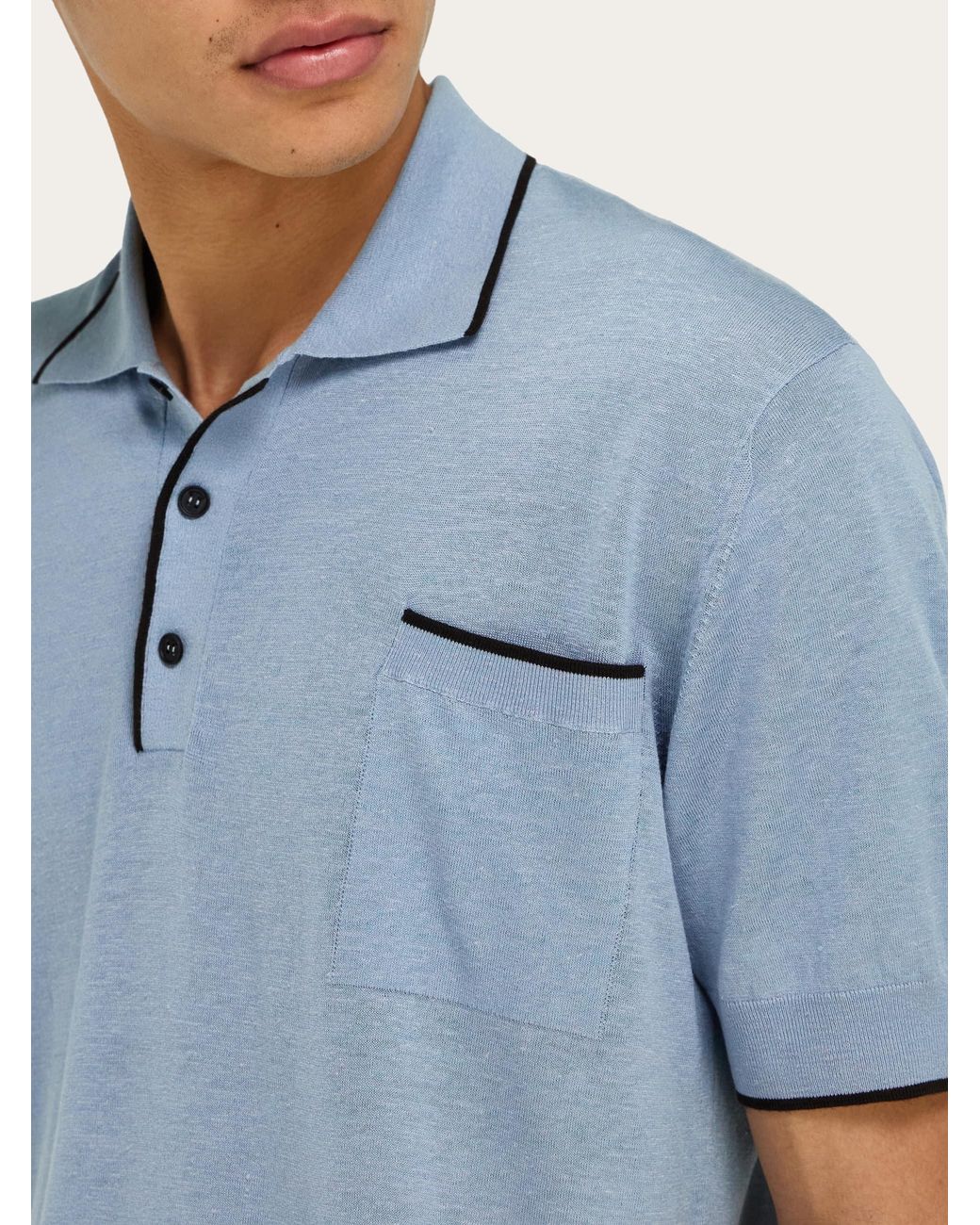 Ferragamo Blue Knitted Polo With Contrasting Trims for men