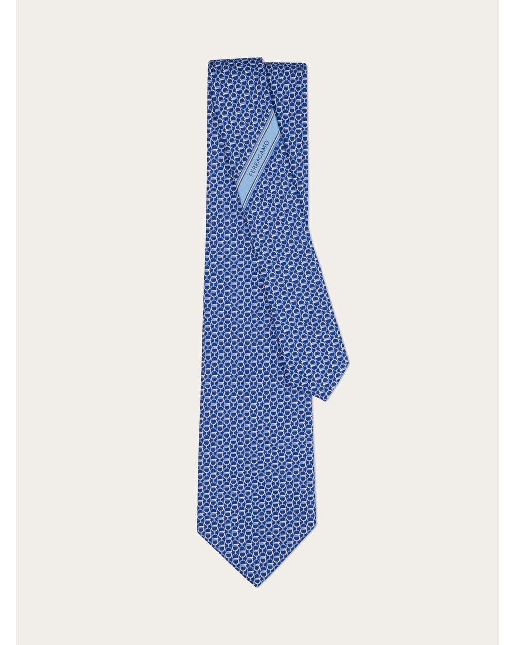 Ferragamo Blue Gancini Links Print Silk Tie for men