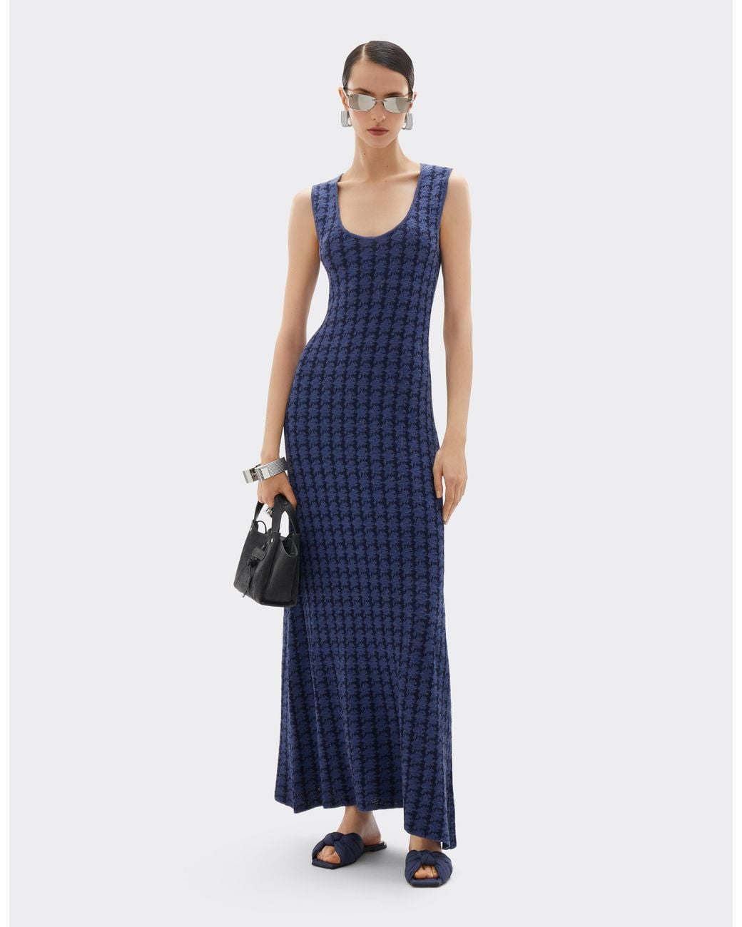 Ferrari Blue Long Silk And Cotton Dress