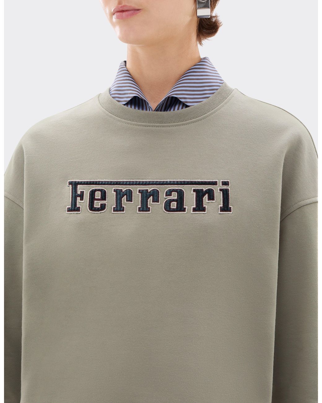 Ferrari White Cotton Crew-Neck Sweatshirt With Logo