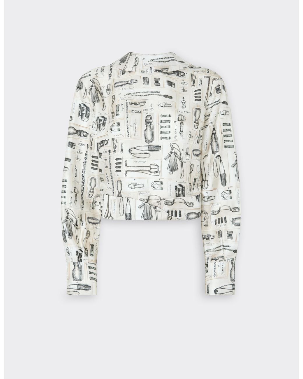 Ferrari White Silk Twill Blouse With Officina Print
