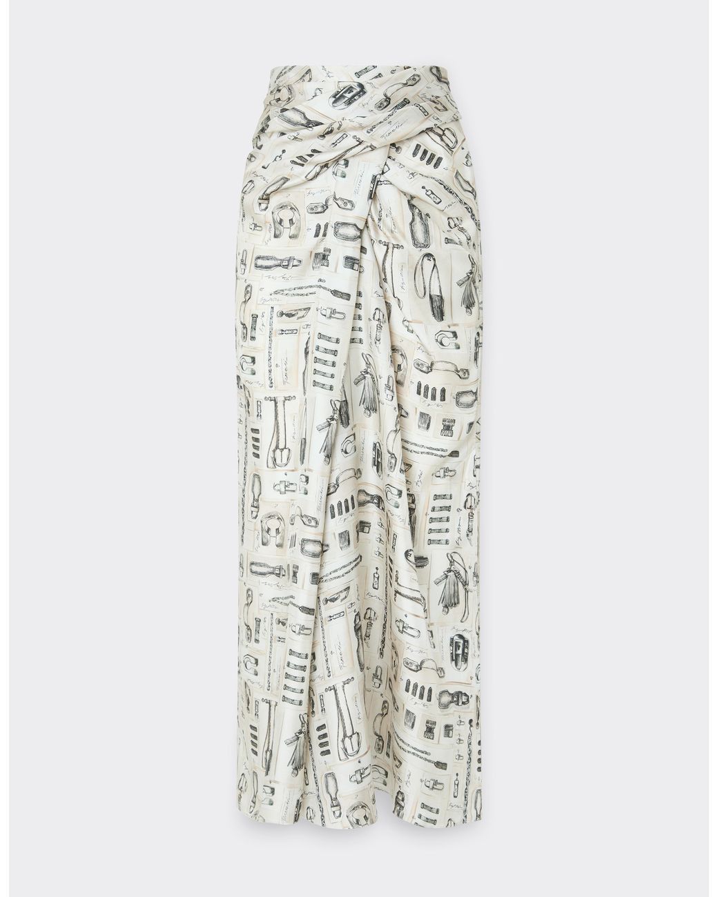Ferrari White Silk Twill Skirt With Officina Print