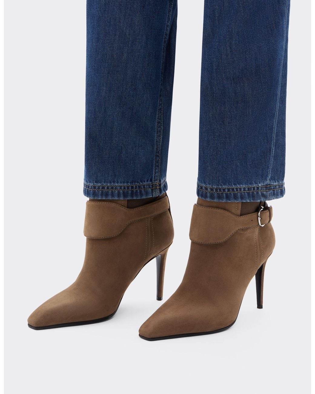 Ferrari Brown Nubuck Ankle Boots With High Heel