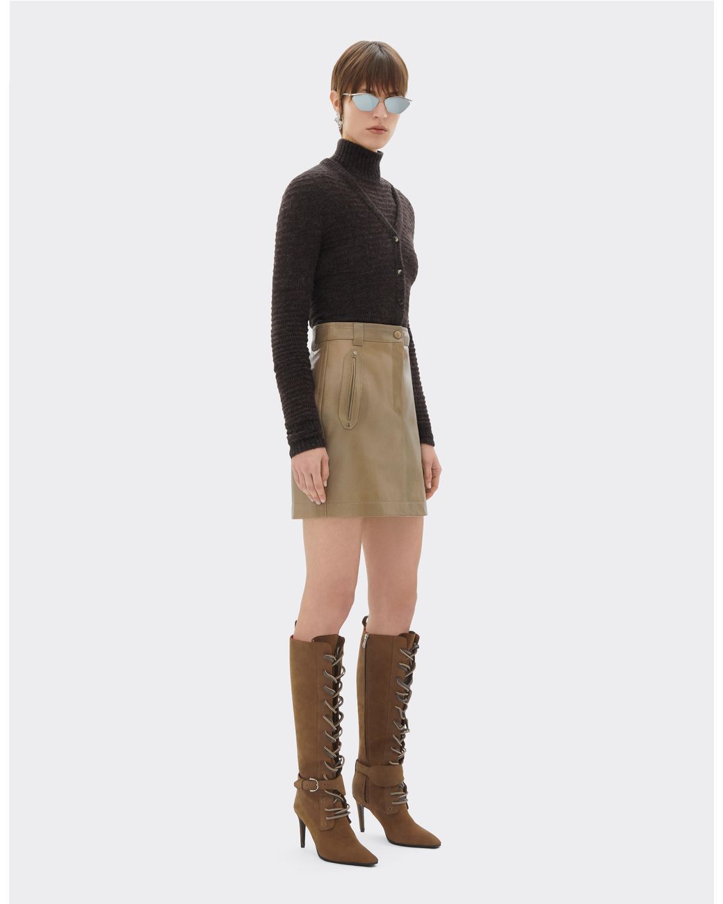 Ferrari Natural High-Waisted Leather Mini Skirt