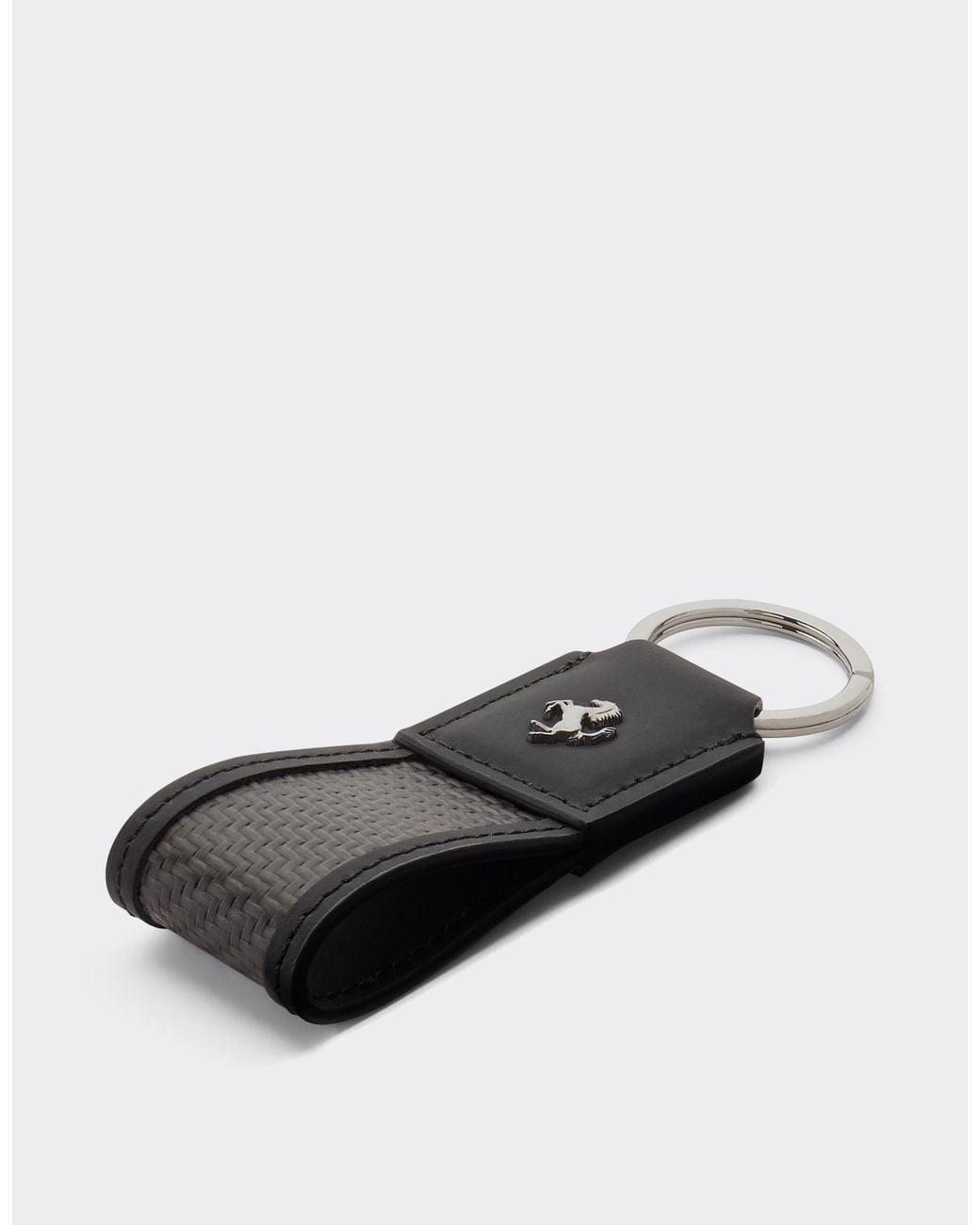 Ferrari White Leather And Carbon Fiber Keychain