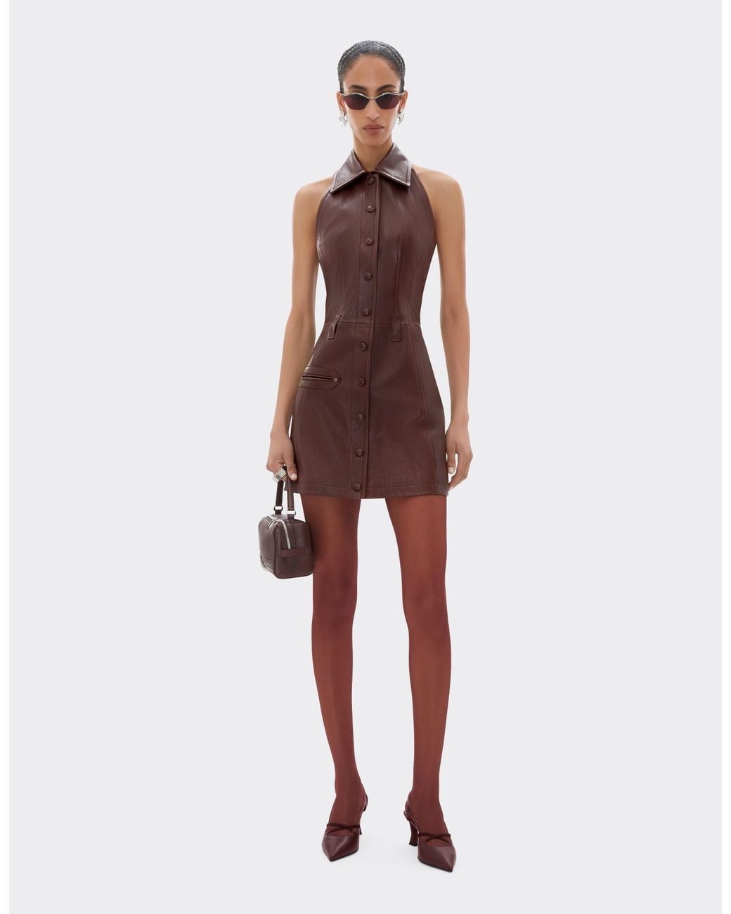 Ferrari Purple Leather Mini Dress With Halter Neck