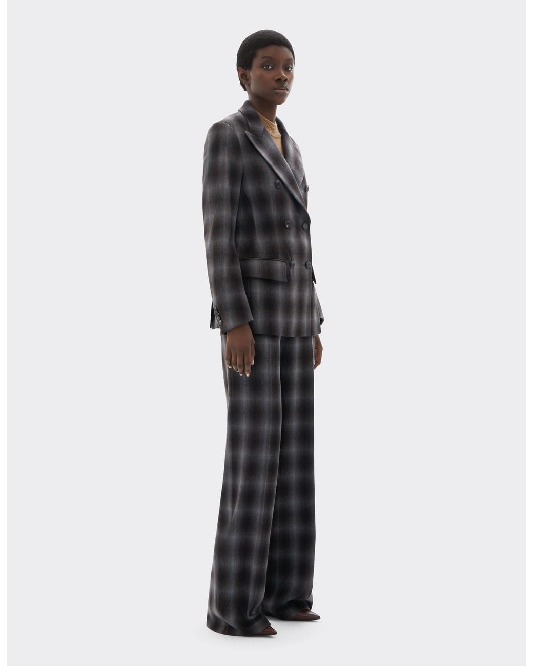 Ferrari Gray Double-Breasted Tartan Wool Flannel Blazer