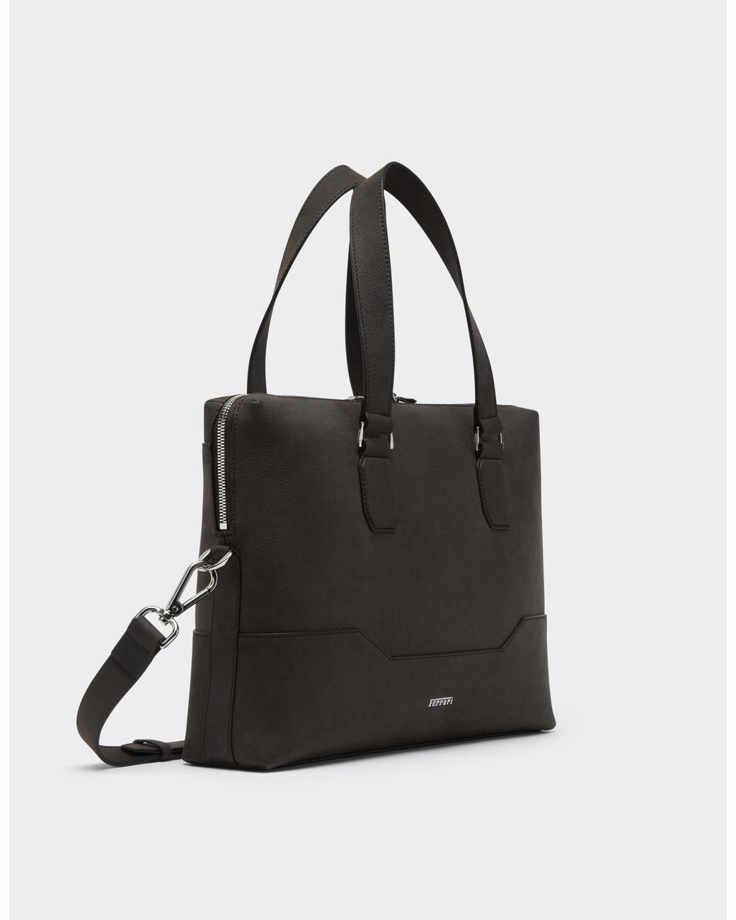 Ferrari Black Waxed Leather Briefcase for men
