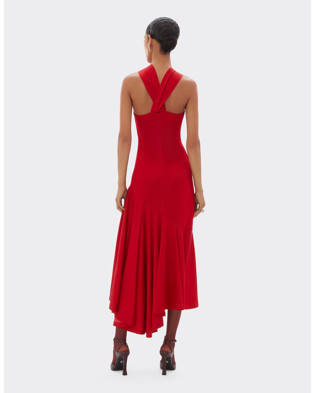 Ferrari Red Halter-Neck Dress With Asymmetrical Hem