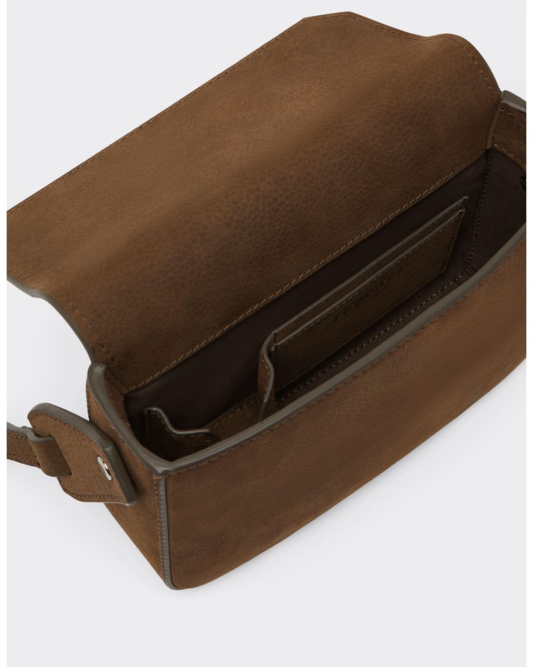 Ferrari Brown Waxed Leather Messenger Bag for men