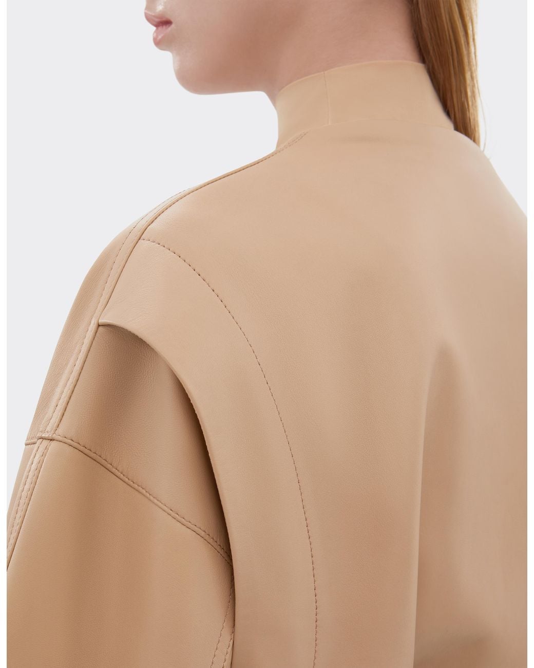 Ferrari White Short Leather Bomber Jacket With V-Neck