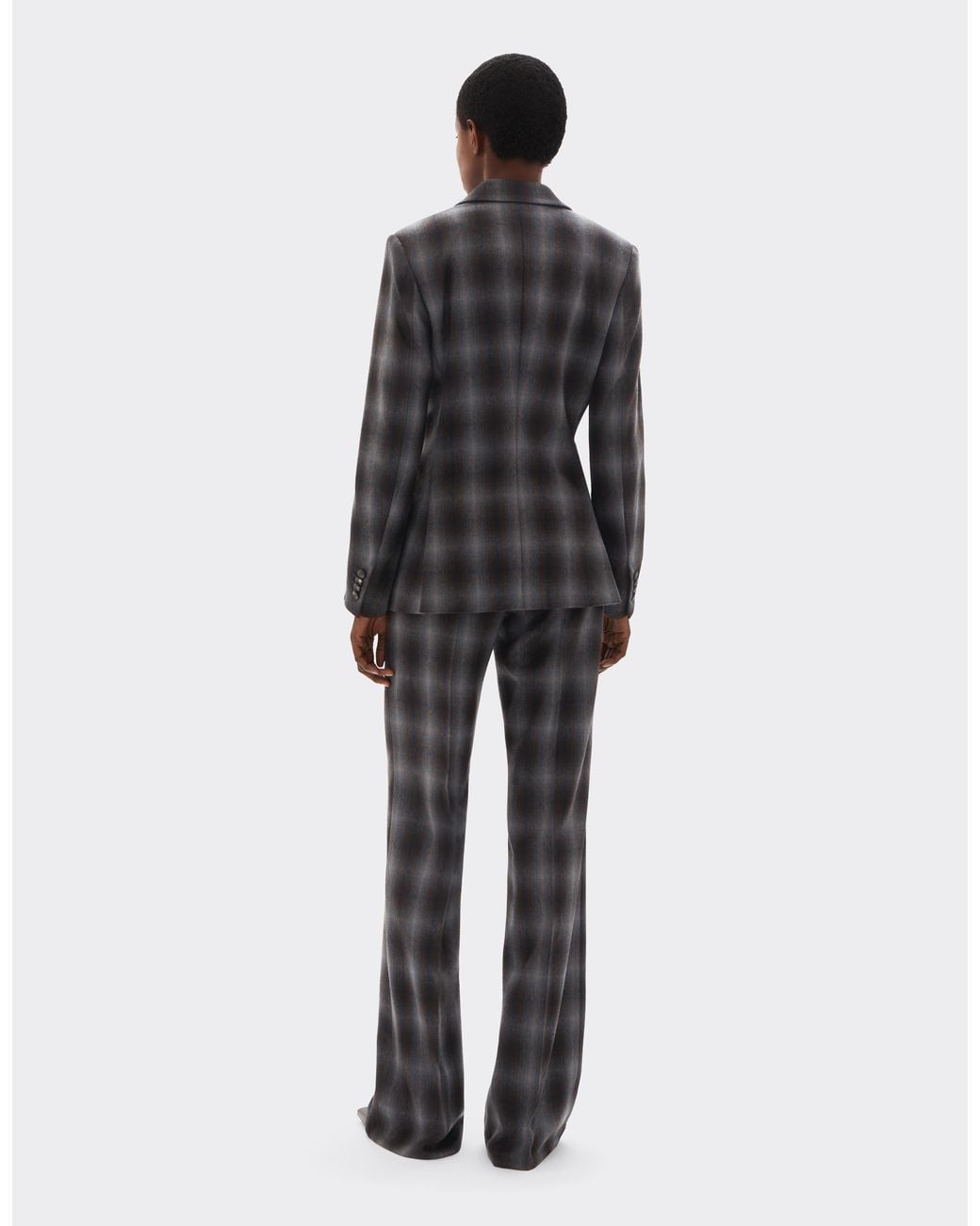 Ferrari Gray Double-Breasted Tartan Wool Flannel Blazer