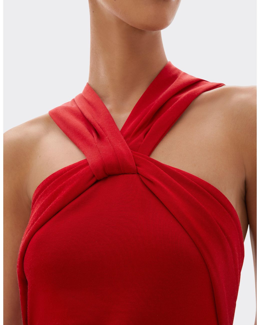 Ferrari Red Halter-Neck Dress With Asymmetrical Hem