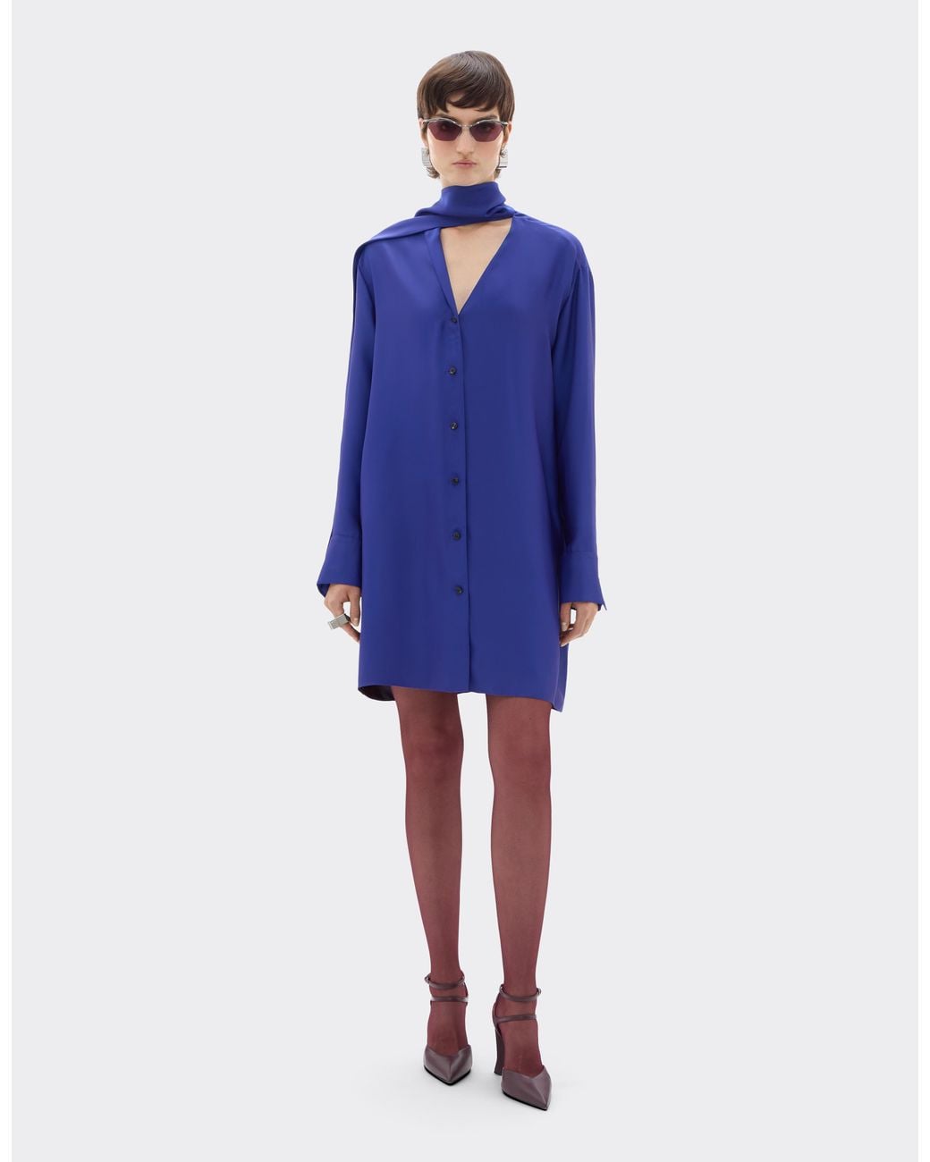 Ferrari Blue Viscose Satin Shirt Dress