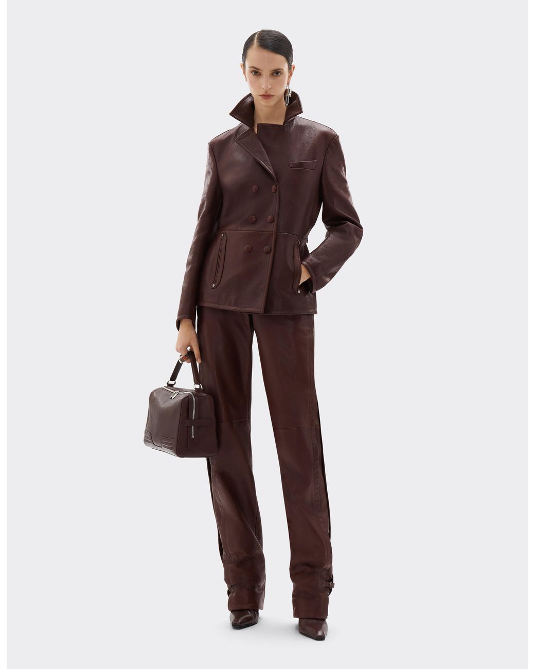 Ferrari Brown Double-Breasted Leather Jacket