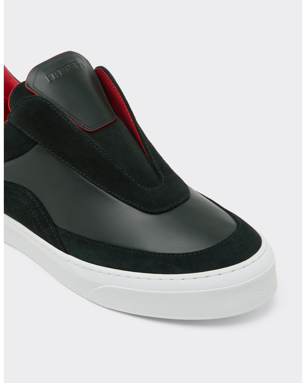 Ferrari White Leather And Suede Slip-On Trainers for men