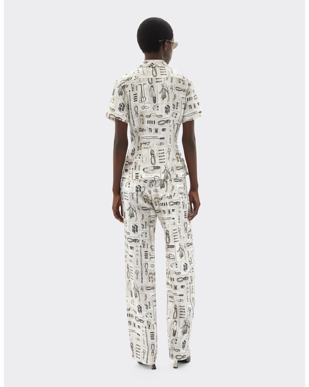 Ferrari White Silk Twill Shirt With Officina Print