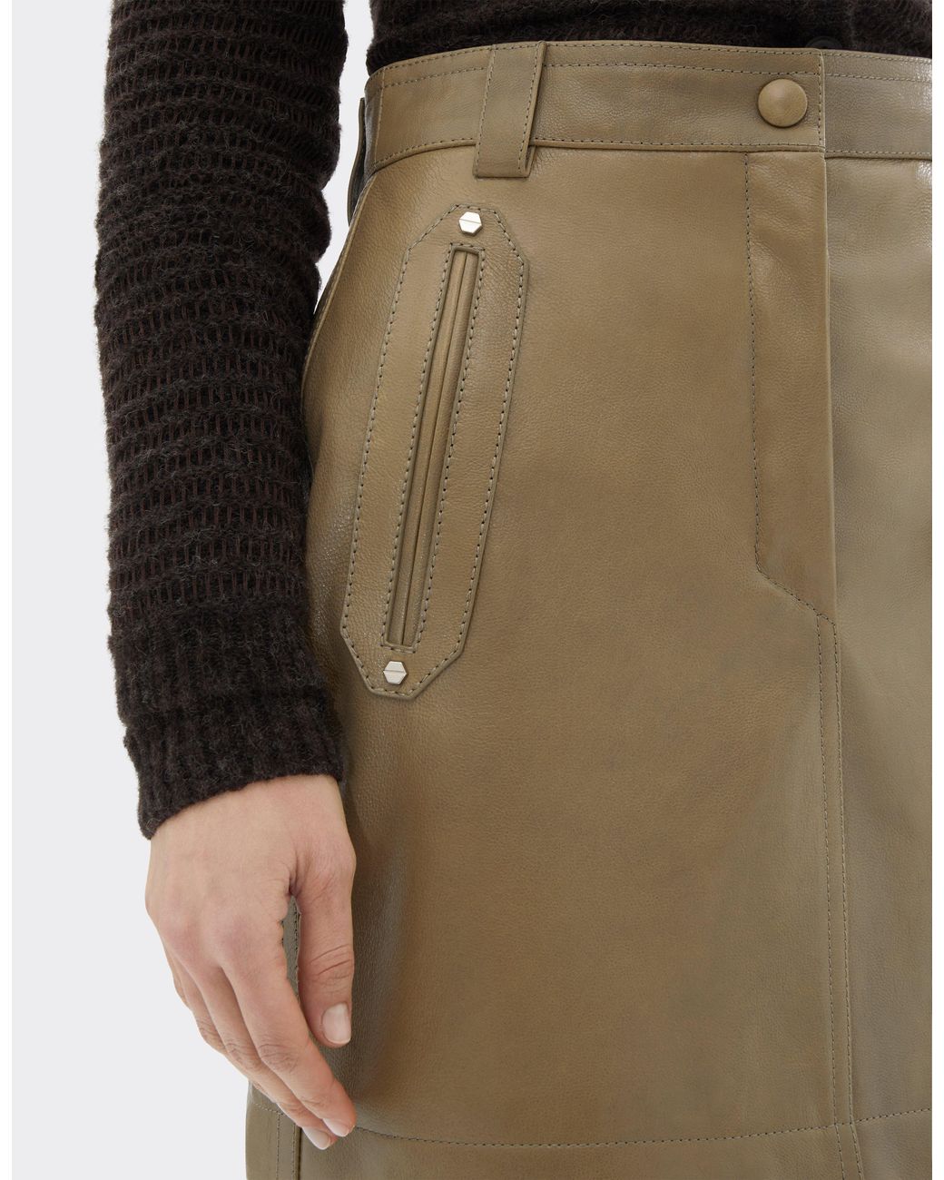 Ferrari Natural High-Waisted Leather Mini Skirt