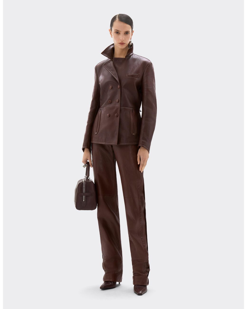 Ferrari Brown Straight-Leg Leather Trousers