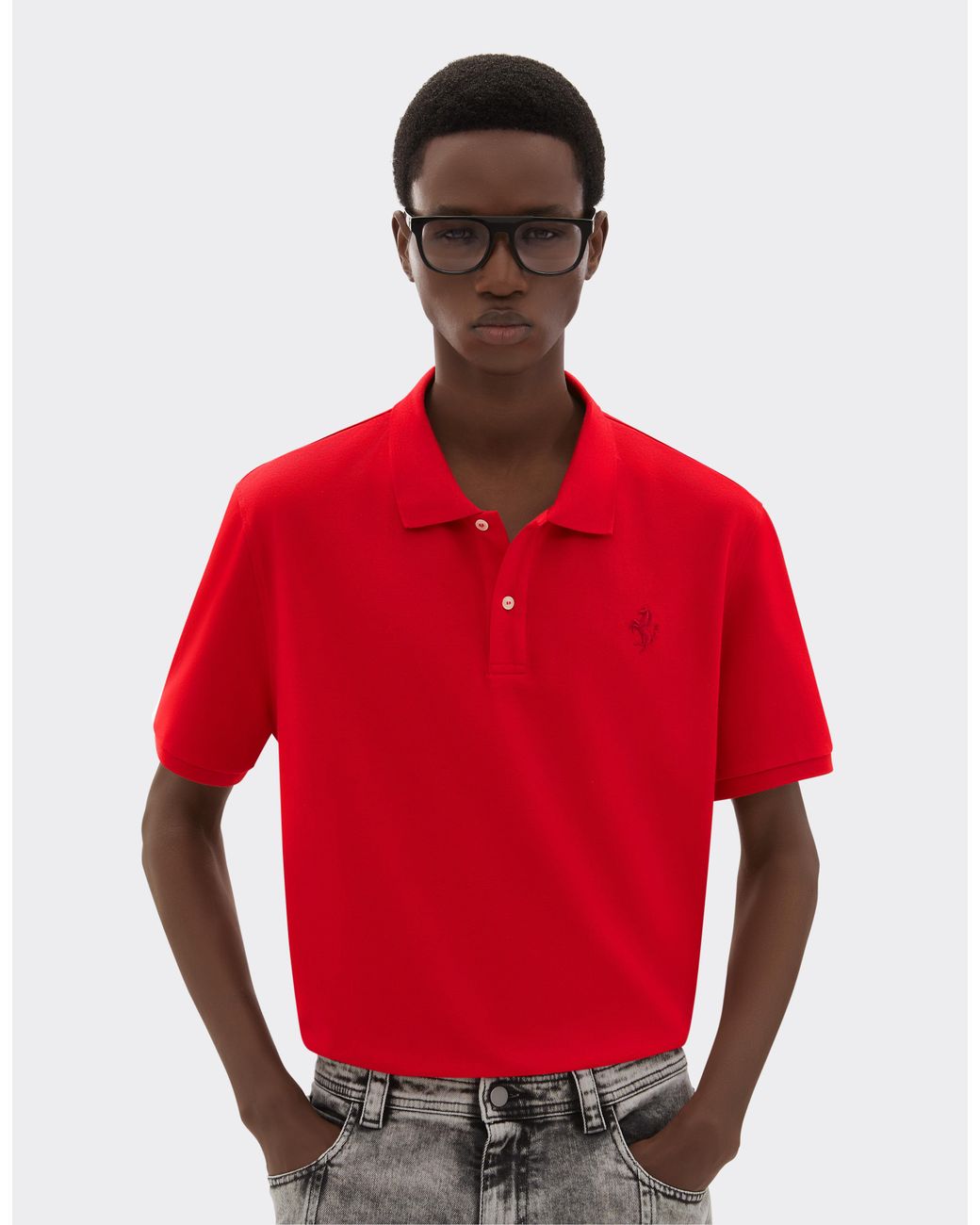 Ferrari Red Organic Cotton Piqué Polo Shirt With Prancing Horse for men