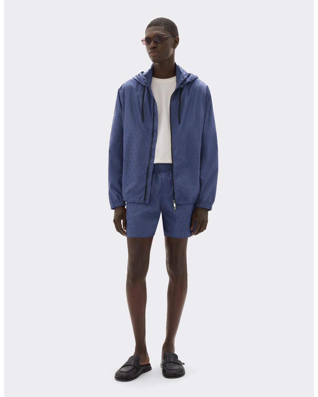 Ferrari Blue Nylon Windbreaker With Prancing Horse Motif