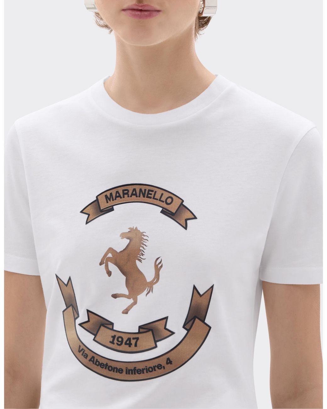 Ferrari White Cotton T-Shirt With The Prancing Horse Of Maranello