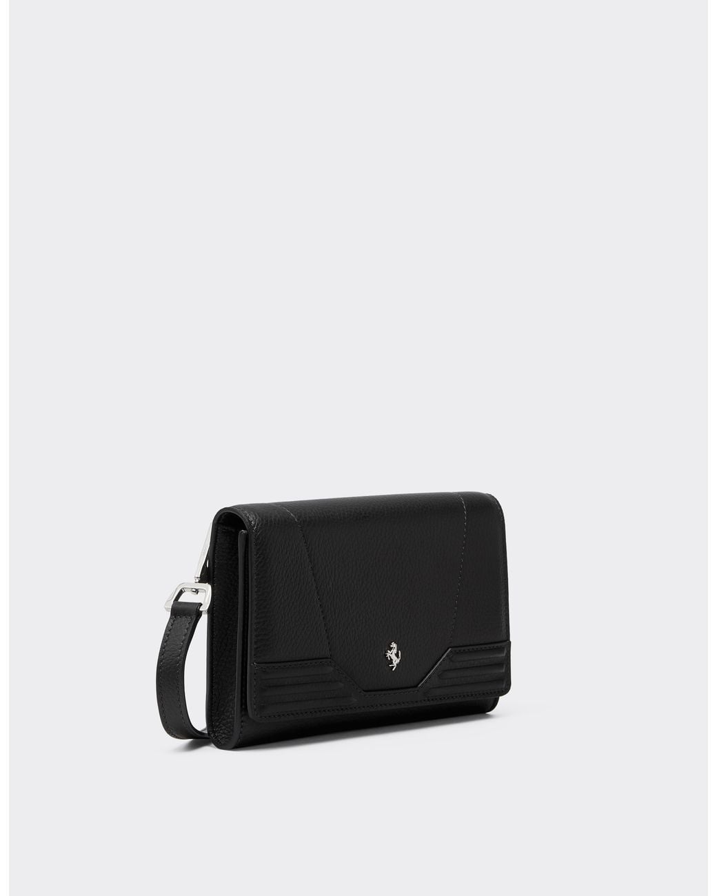 Ferrari Black Granata Leather Wallet With Chain