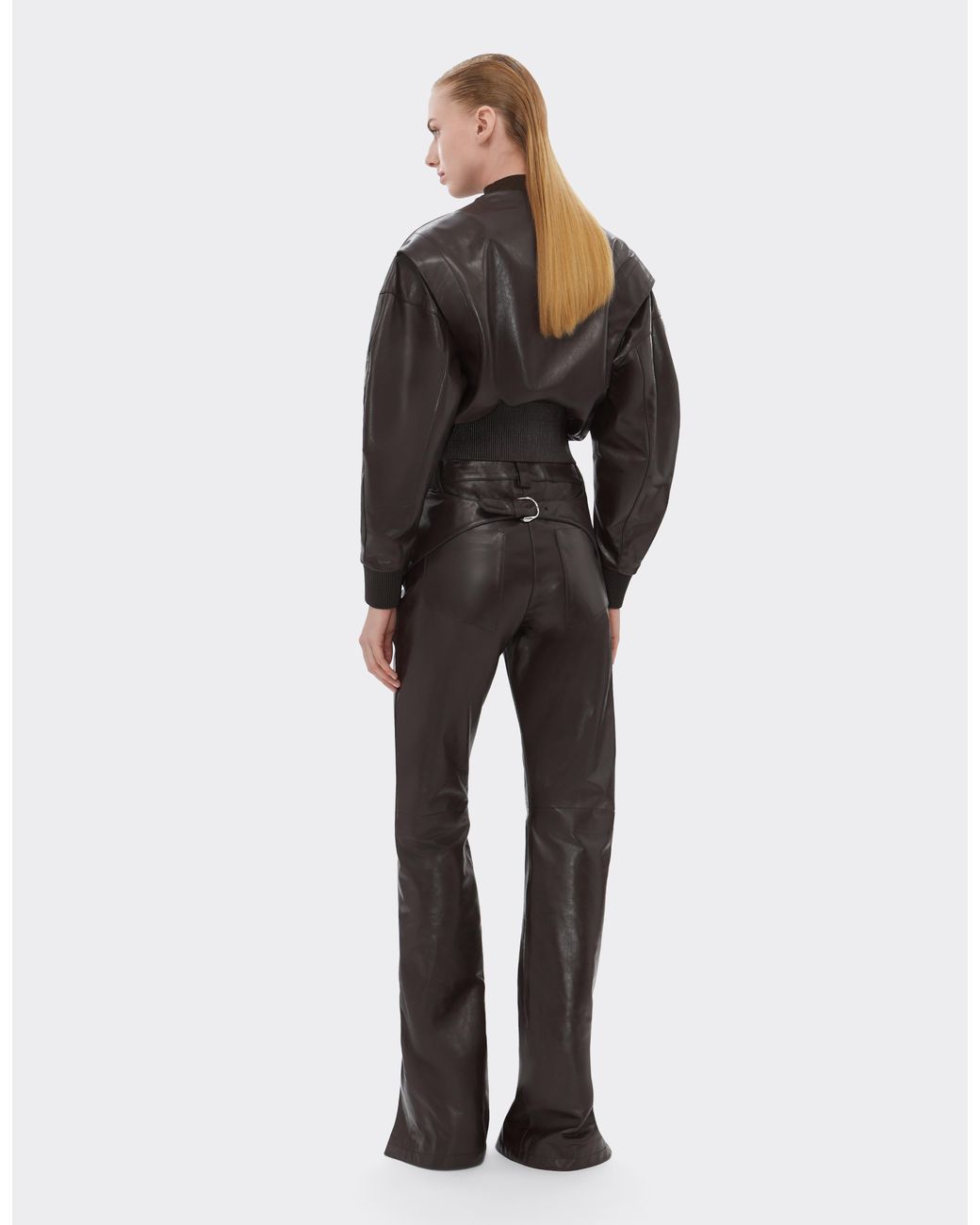 Ferrari Gray Glossy Leather Trousers