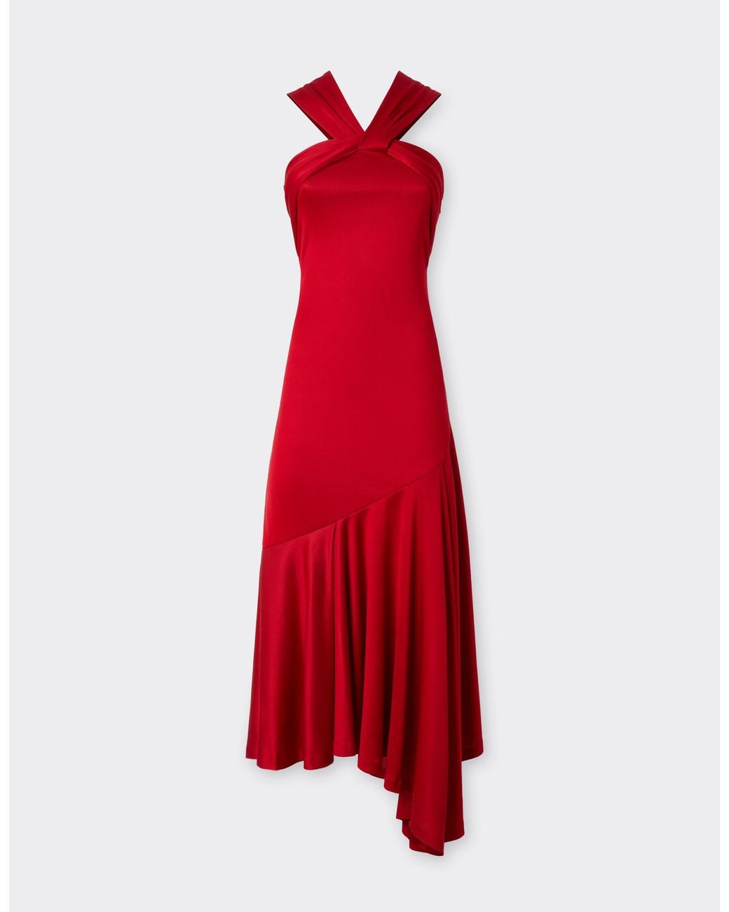 Ferrari Red Halter-Neck Dress With Asymmetrical Hem