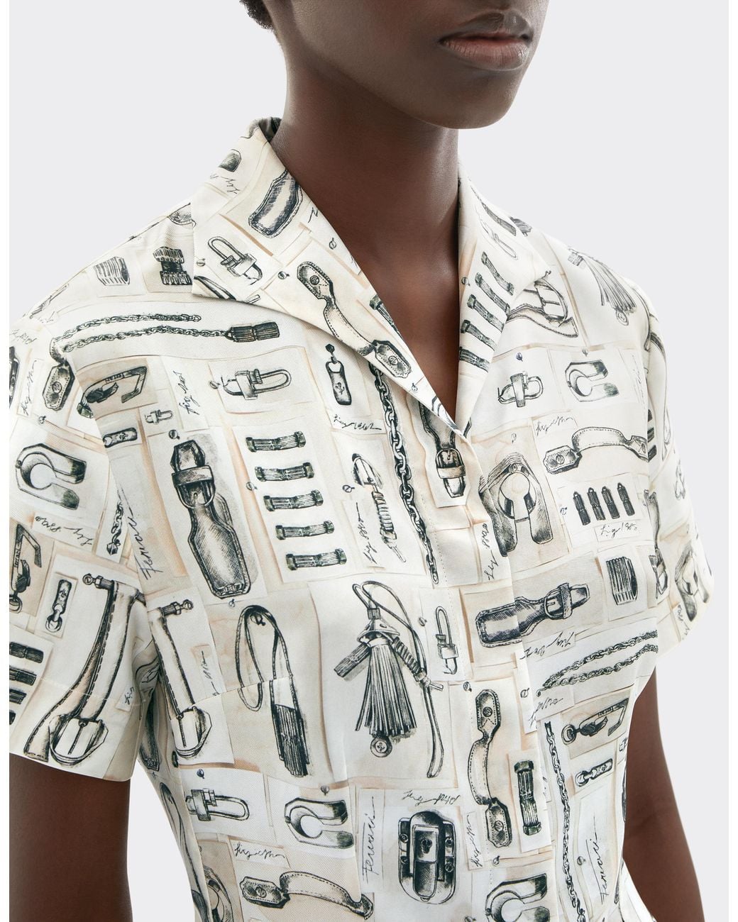 Ferrari White Silk Twill Shirt With Officina Print