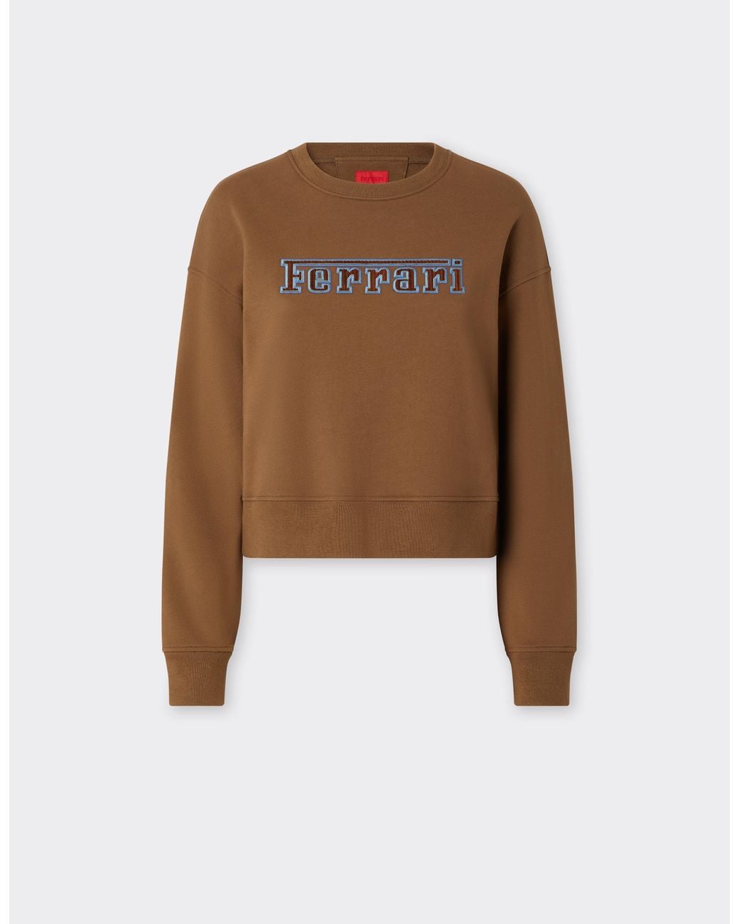 Ferrari Brown Cotton Crew-Neck Sweatshirt With Logo