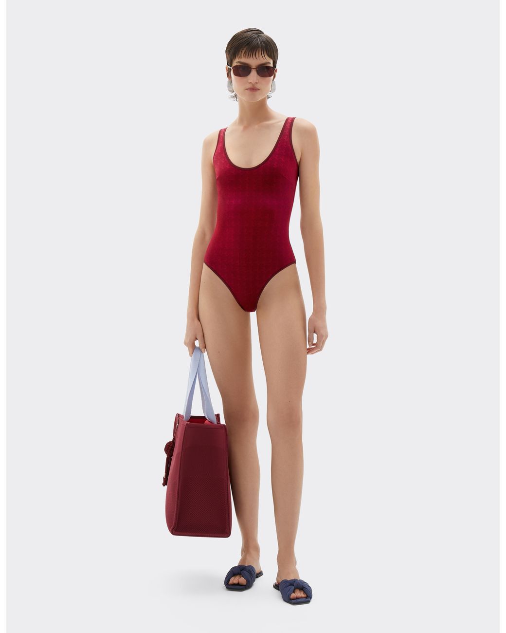 Ferrari Red One-Piece Swimsuit With Prancing Horse Motif