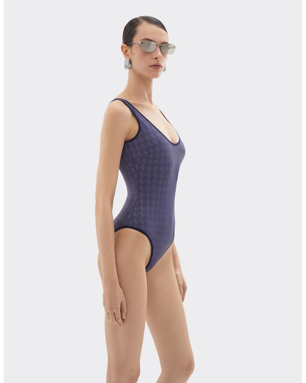 Ferrari Blue One-Piece Swimsuit With Prancing Horse Motif