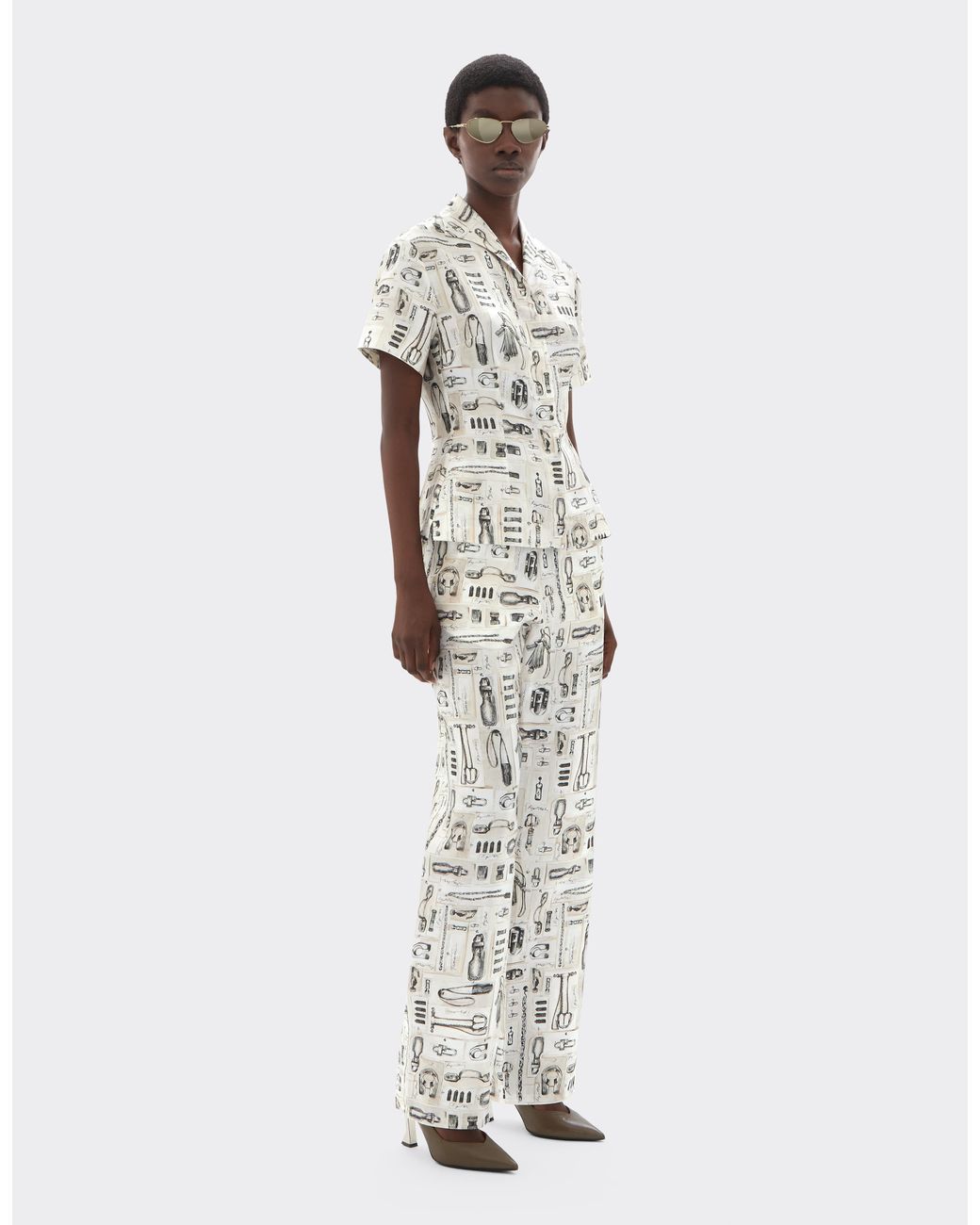 Ferrari White Silk Twill Shirt With Officina Print