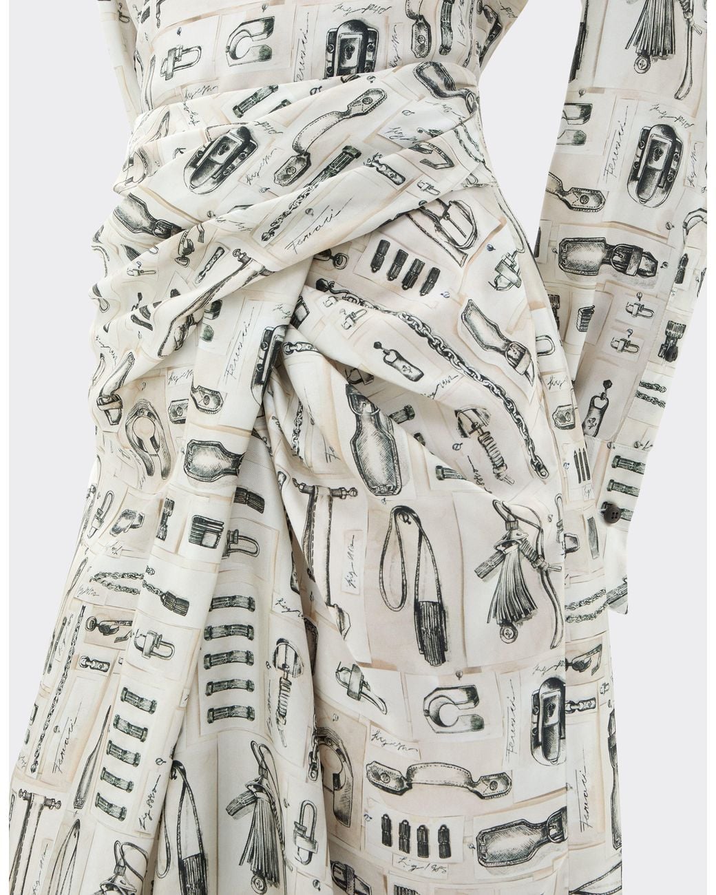 Ferrari White Silk Twill Skirt With Officina Print