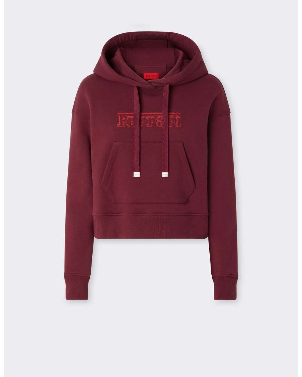 Ferrari Red Crop-Top Cotton Sweatshirt With Embroidery
