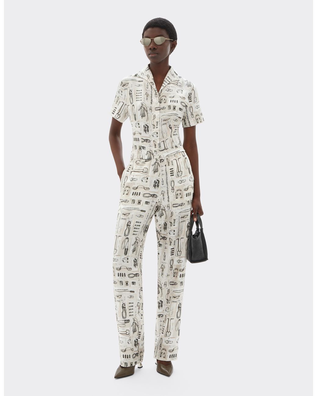 Ferrari White Silk Twill Trousers With Officina Print