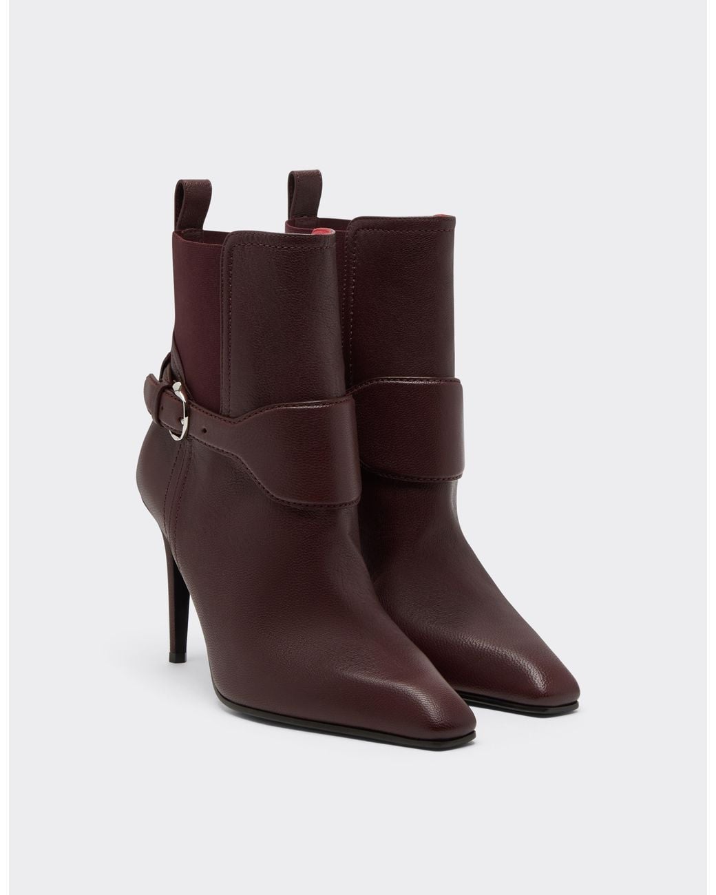 Ferrari Brown Garnet Leather Ankle Boots With High Heel
