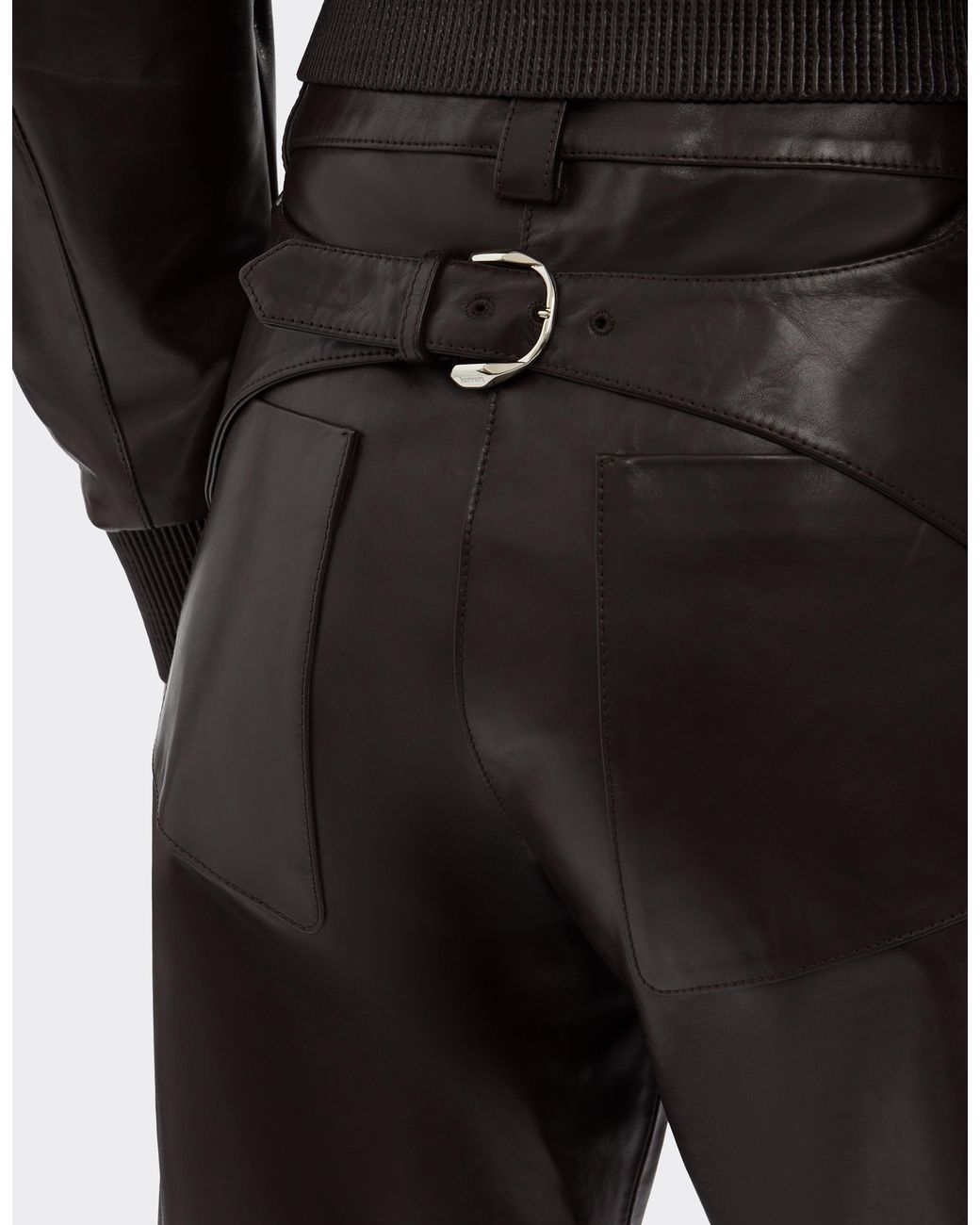 Ferrari Gray Glossy Leather Trousers