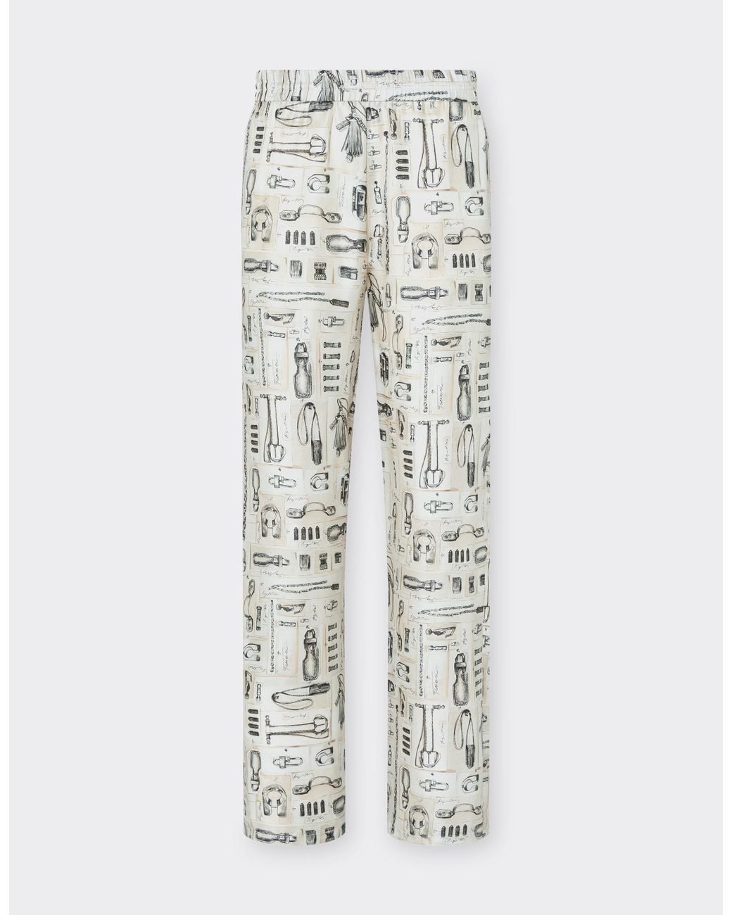 Ferrari White Silk Twill Trousers With Officina Print