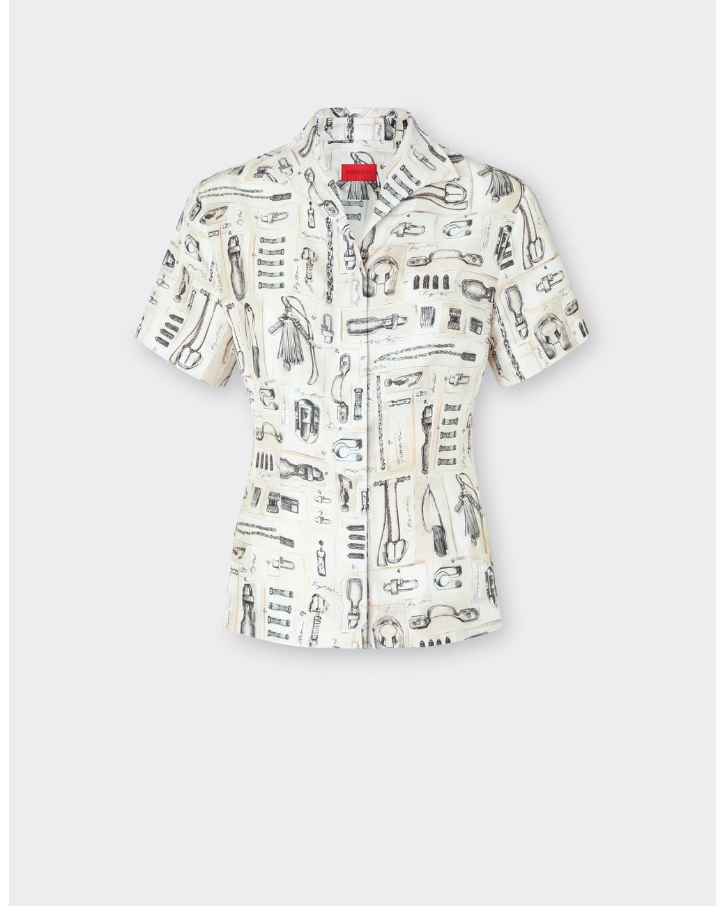 Ferrari White Silk Twill Shirt With Officina Print
